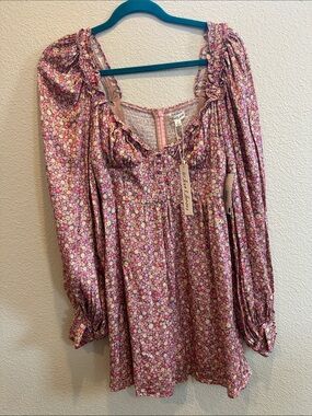 NWT For Love & Lemons Laurie Mini Dress Floral Puff Sleeve M